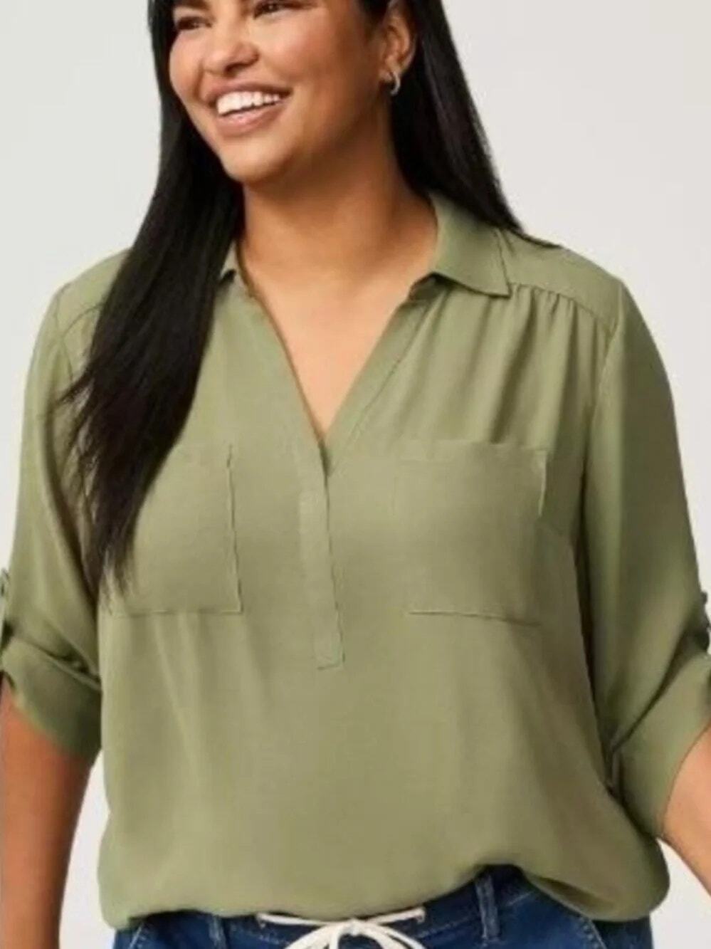 Torrid Harper Top Blouse Popover Classic Career Office Basics Plus Green Size 2X